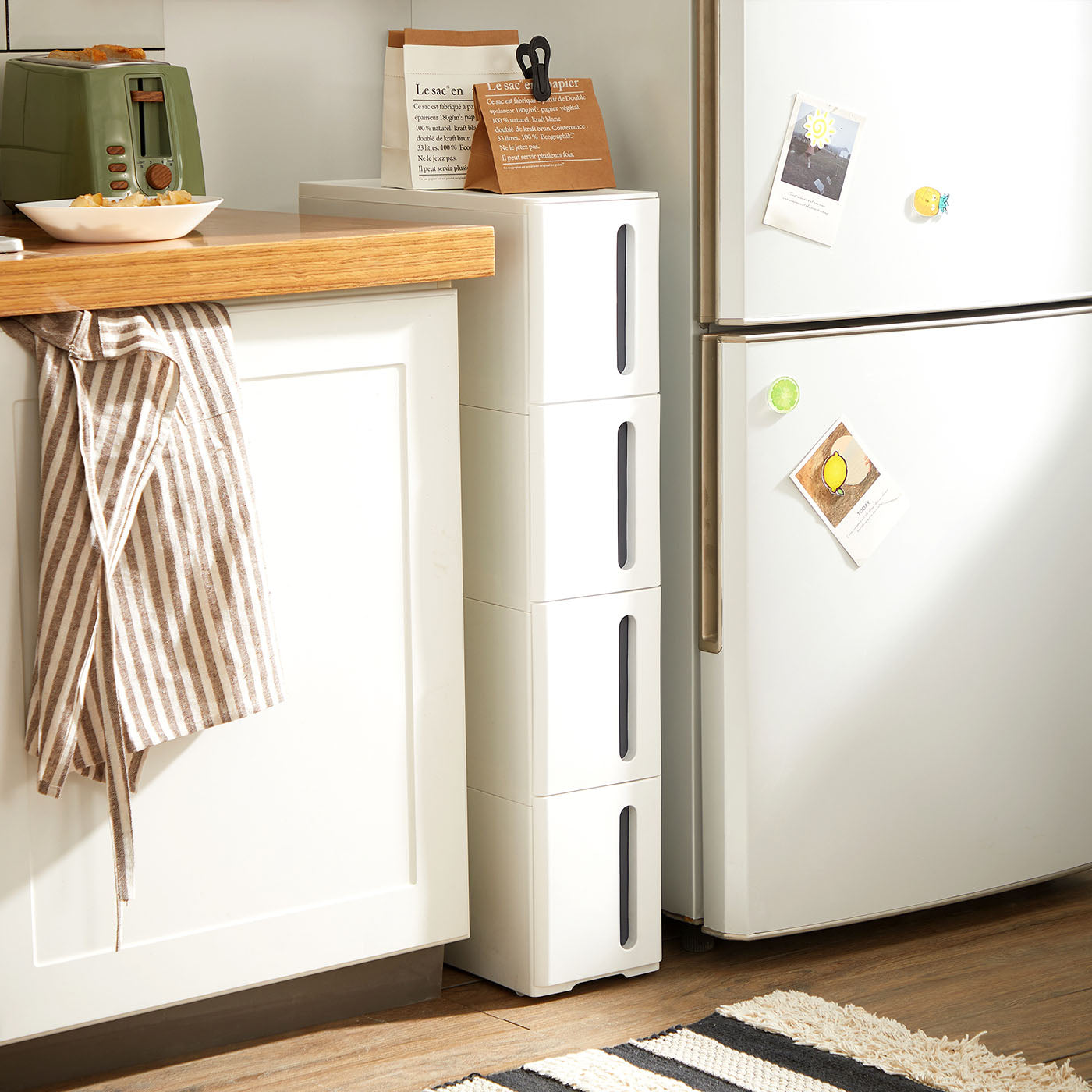 Rolling Storage Tower - PP - White and Grey - 4 Drawers