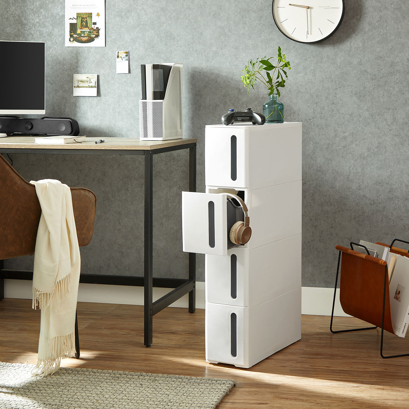 Rolling Storage Tower - PP - White and Grey - 4 Drawers