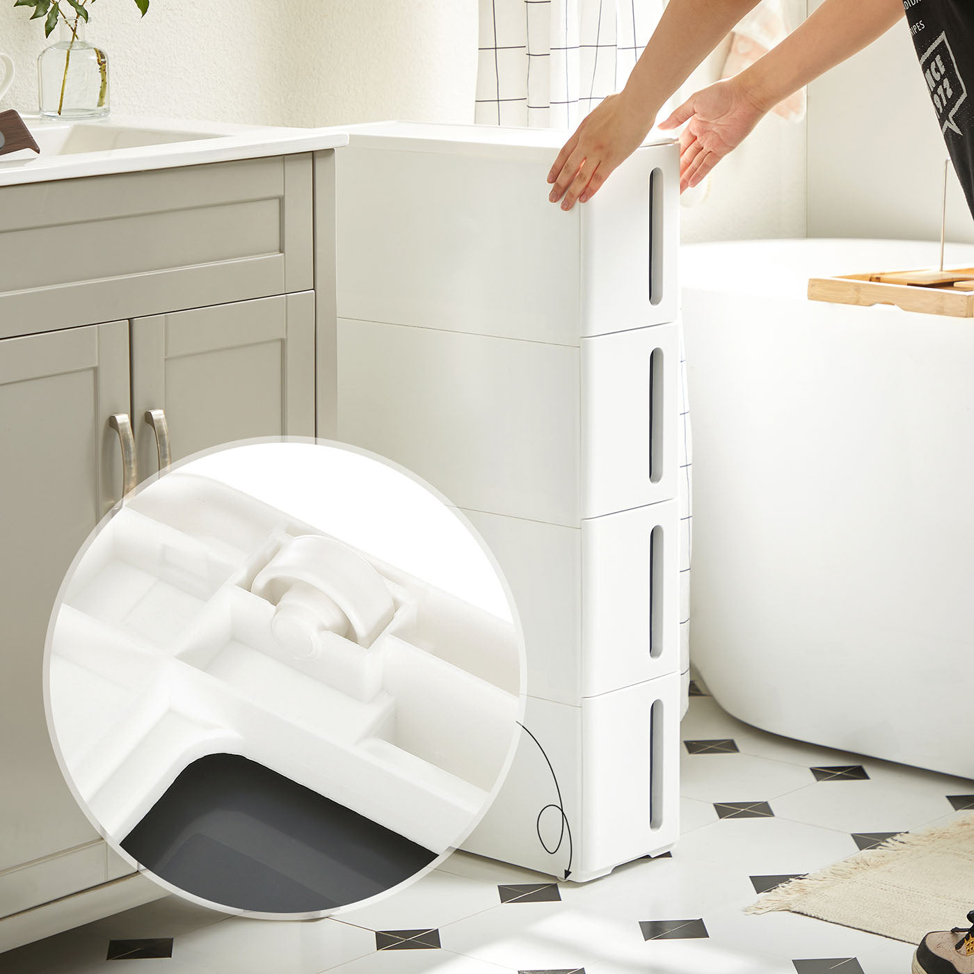 Rolling Storage Tower - PP - White and Grey - 4 Drawers