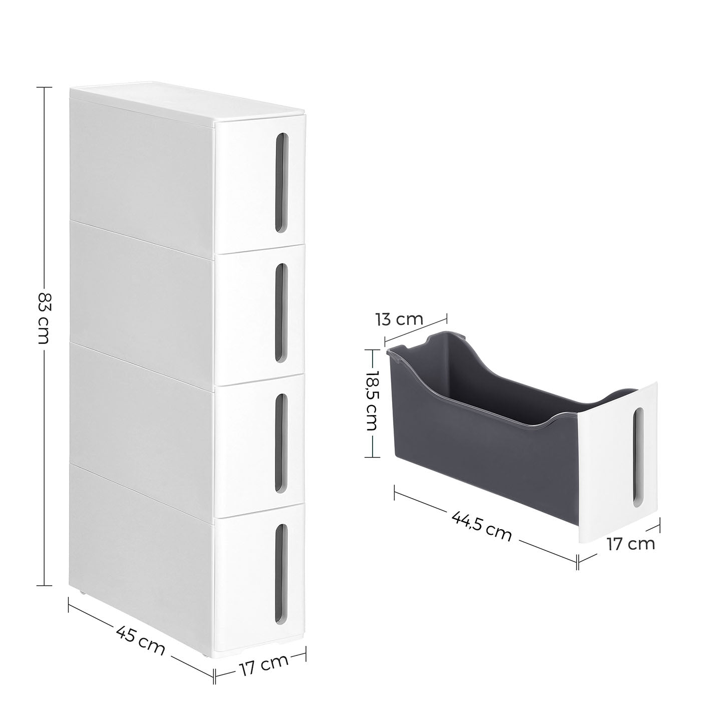 Rolling Storage Tower - PP - White and Grey - 4 Drawers