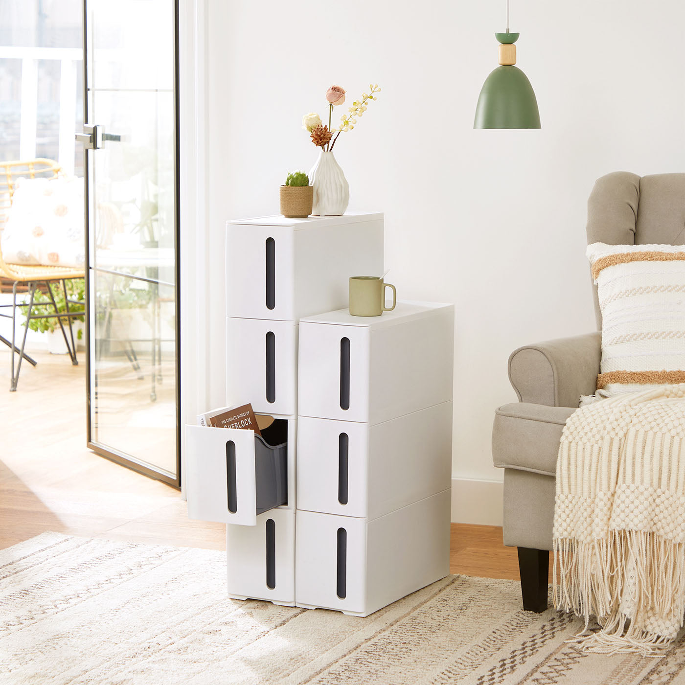 Rolling Storage Tower - PP - White and Grey - 4 Drawers