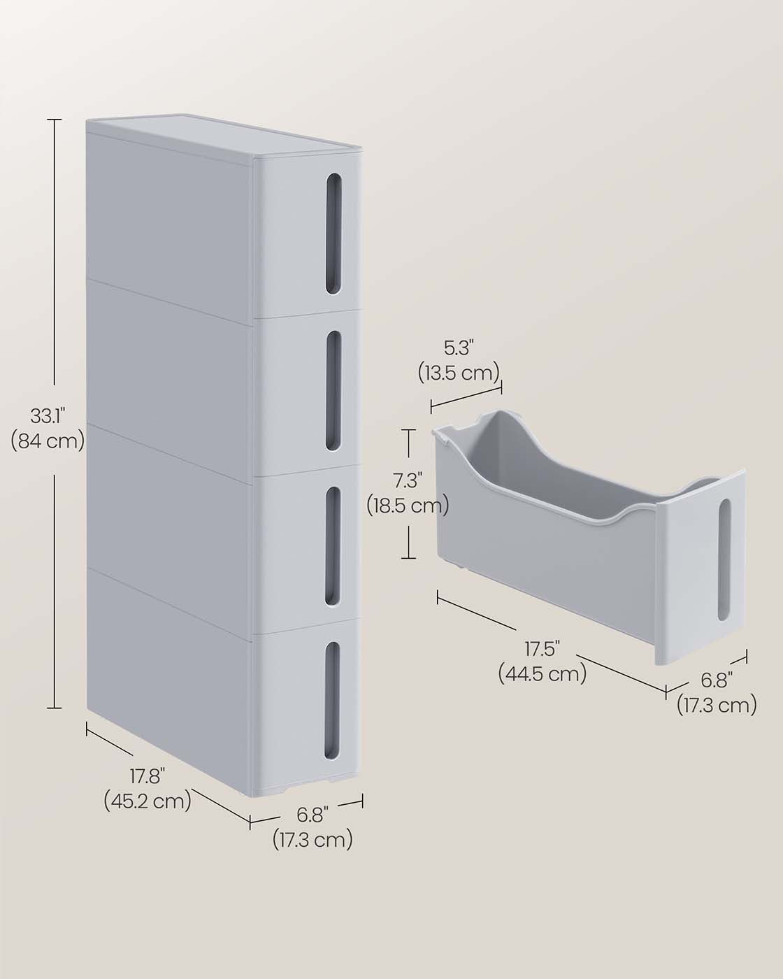 Rolling Storage Cart - Plastic - Grey - 4 Drawer Design on Wheels