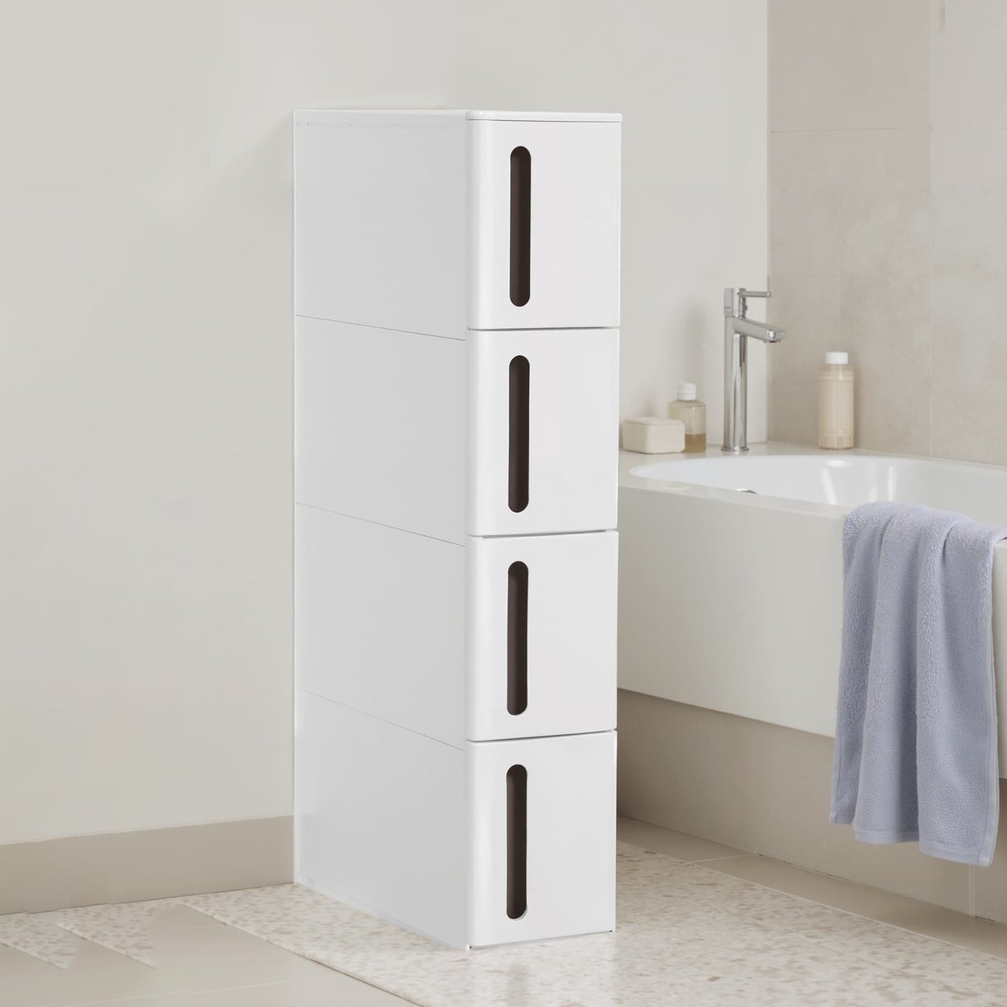 Narrow Rolling Trolley - PP - White - 4 Drawer Storage Unit with Removable Wheels