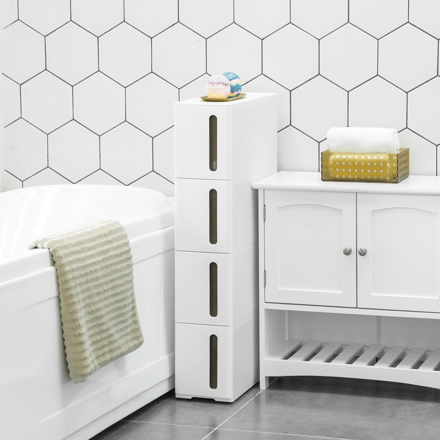 4-Drawer Storage Cart - Plastic - White - Rolling and Space Saving Design