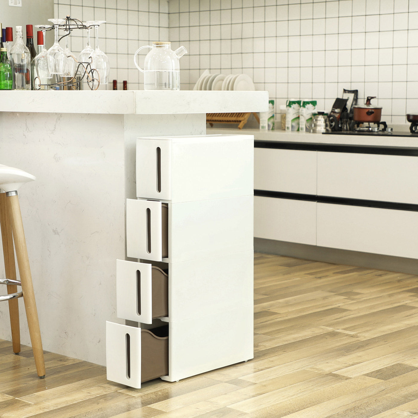 4-Drawer Storage Cart - Plastic - White - Rolling and Space Saving Design