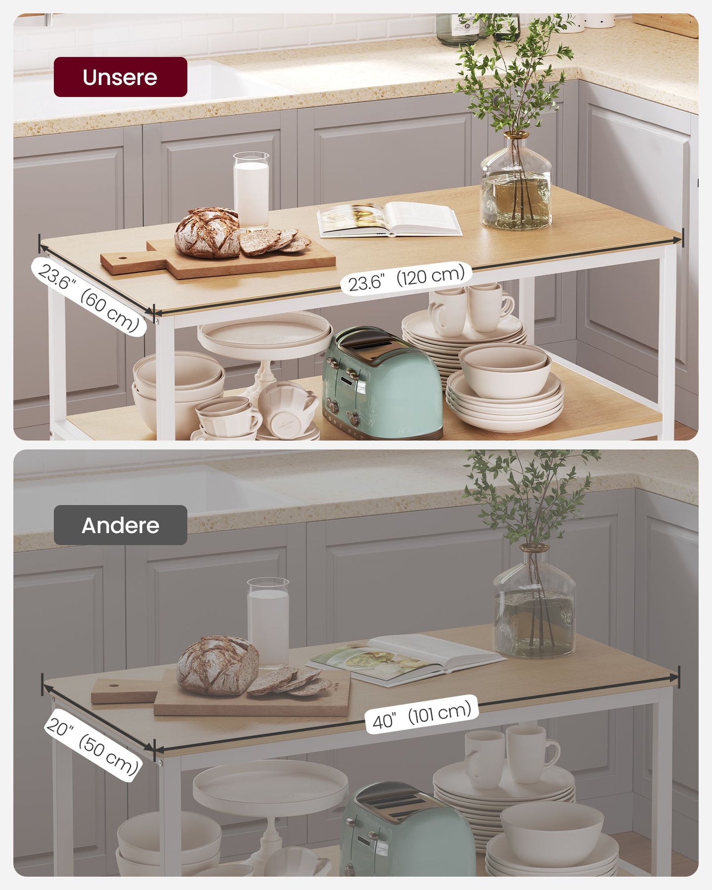 Bakers Rack - Steel - Rustic Brown and White - Large Worktop