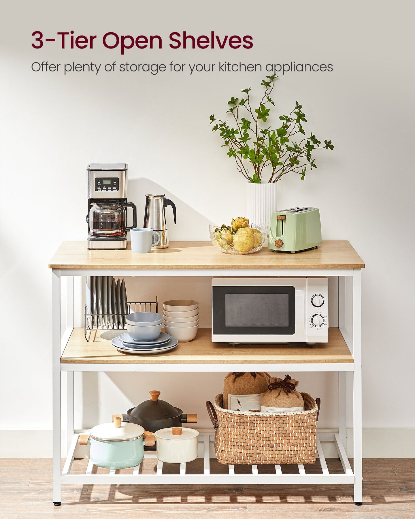 Bakers Rack - Steel - Rustic Brown and White - Large Worktop