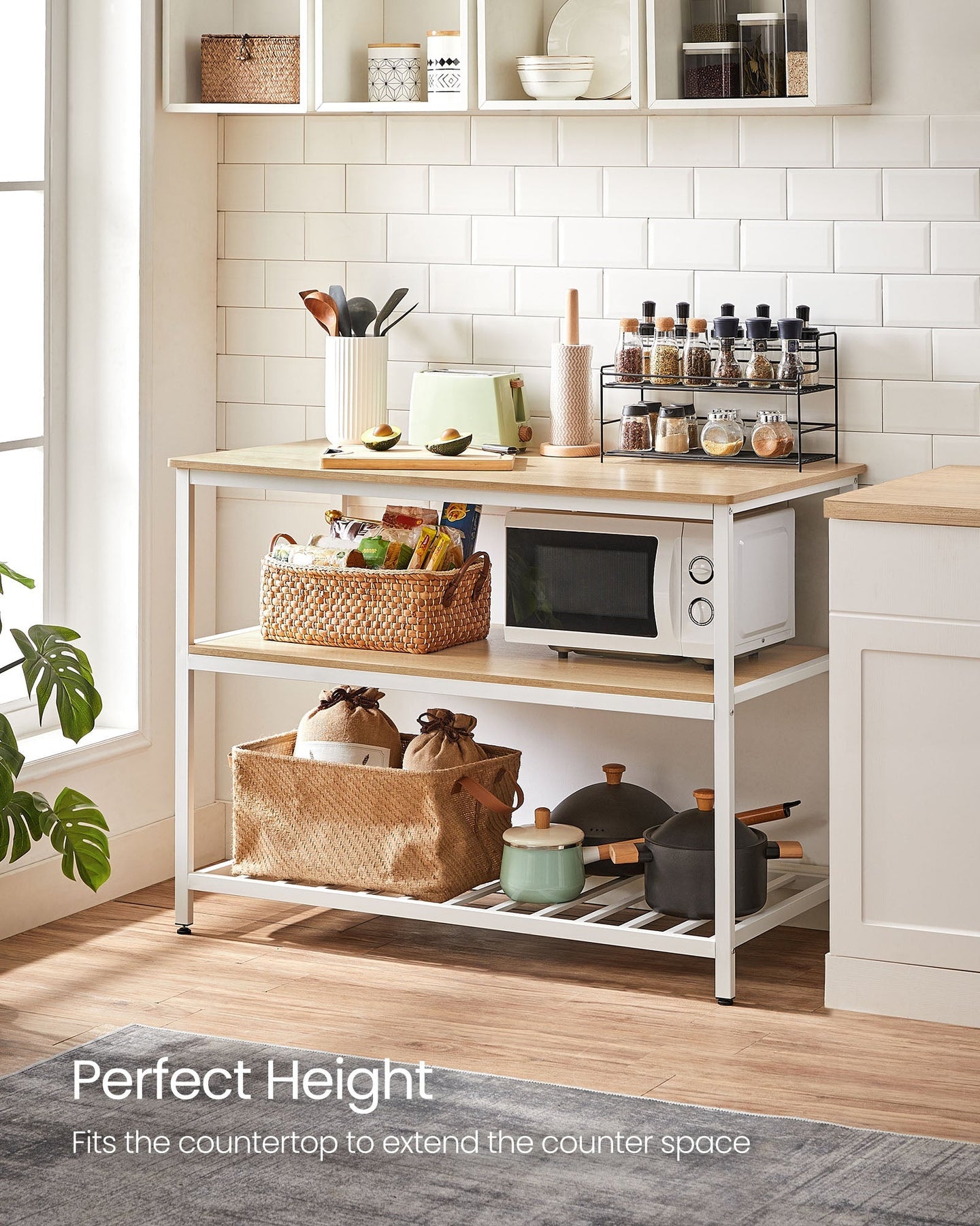 Bakers Rack - Steel - Rustic Brown and White - Large Worktop