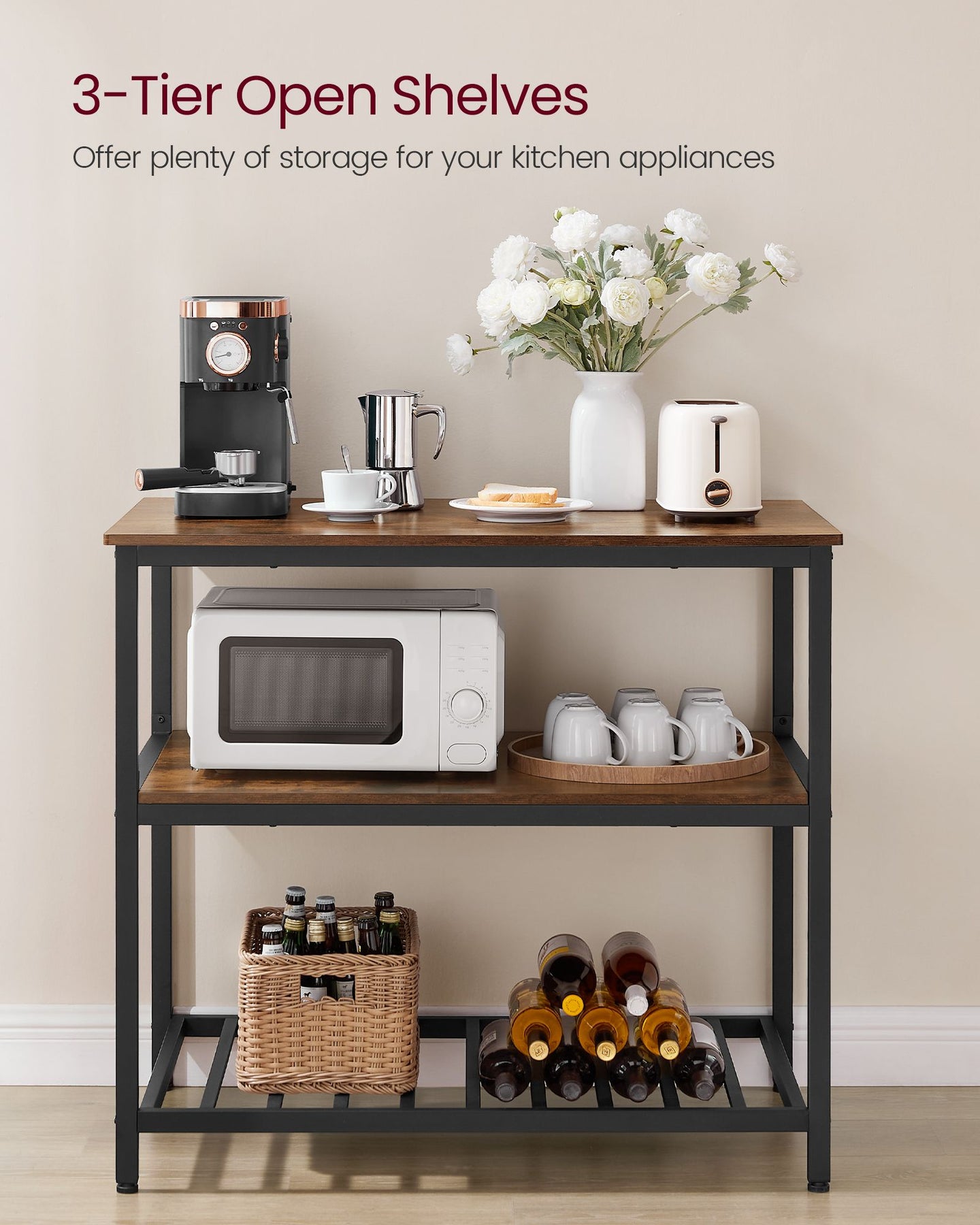 Kitchen Island - Steel - Industrial Gray - 3-Tier Design with Worktop