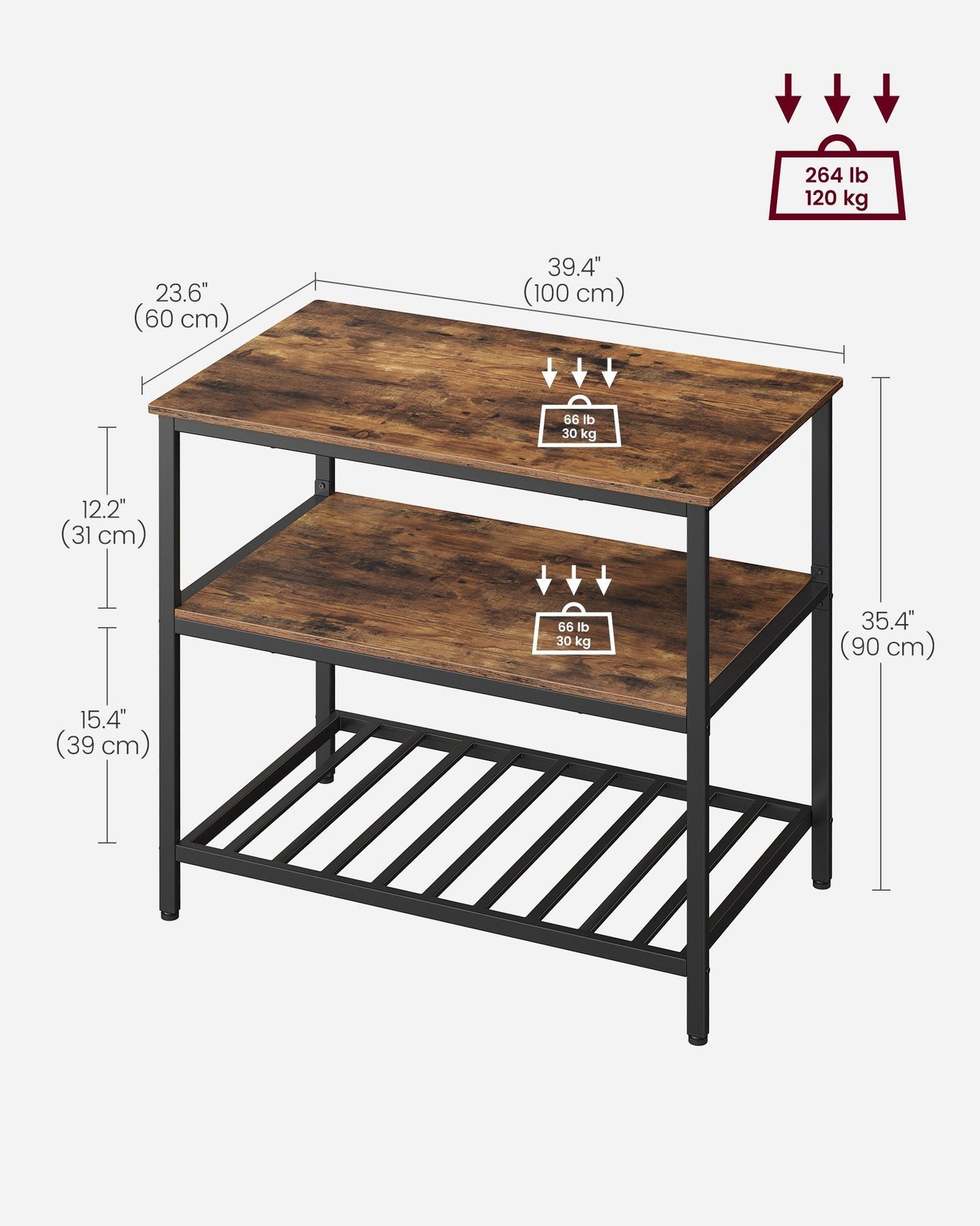 Kitchen Island - Steel - Industrial Gray - 3-Tier Design with Worktop