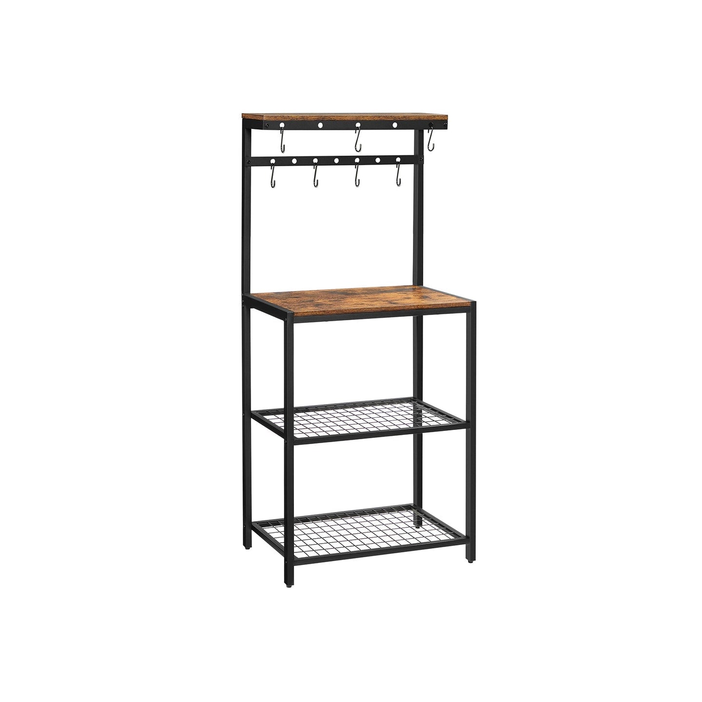 Kitchen Baker's Rack - Metal - Rustic Brown and Black - Storage Shelves with Hooks