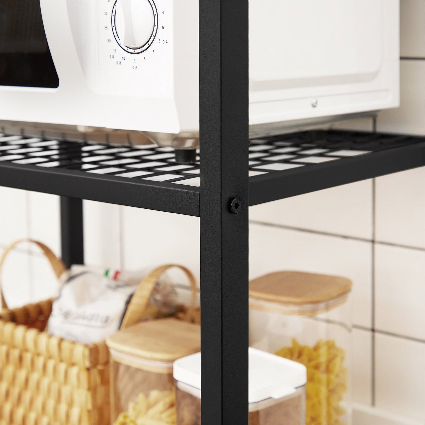 Kitchen Baker's Rack - Metal - Rustic Brown and Black - Storage Shelves with Hooks