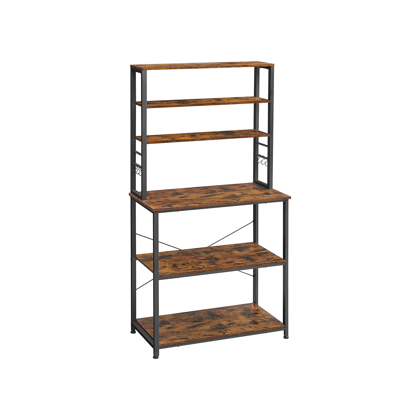 Kitchen Storage Rack - 6 Shelves and 6 Hooks - Steel - Heather Greige