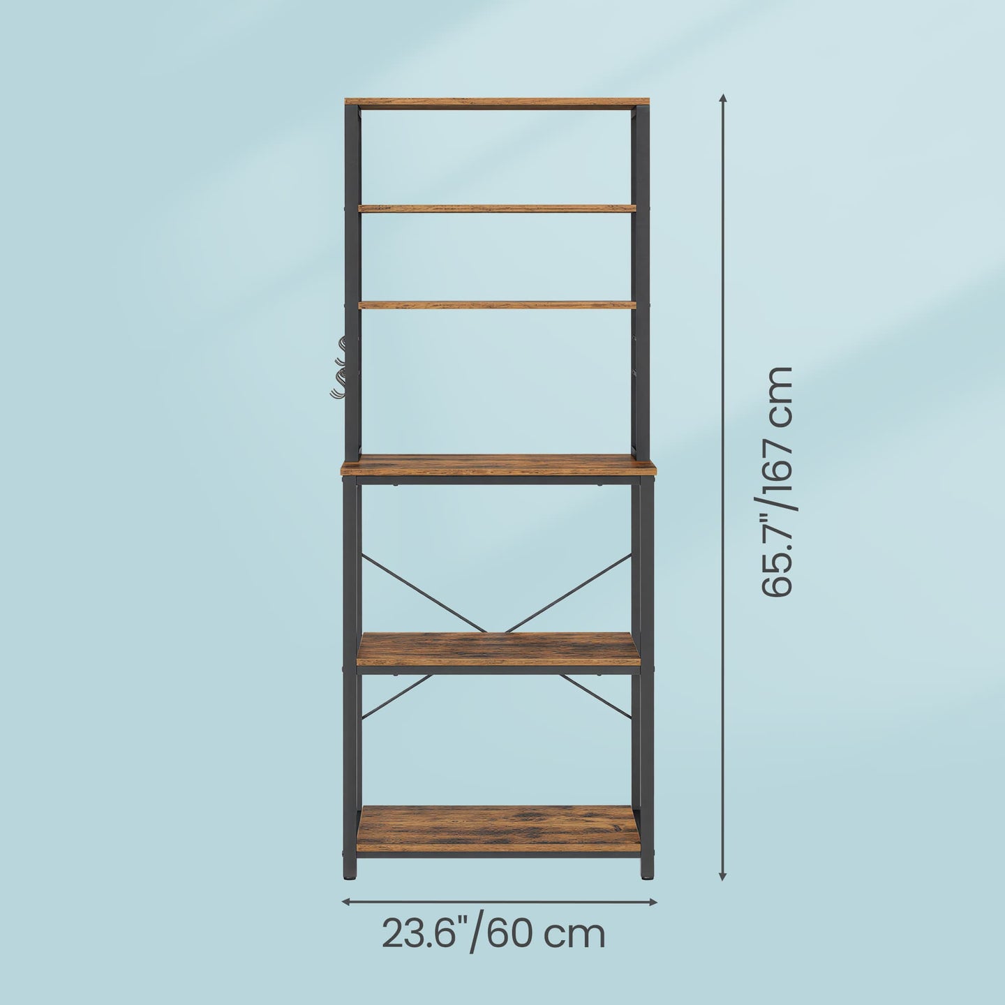 Kitchen Storage Unit - 6-Tier Design with Hooks - Metal - Rustic Brown