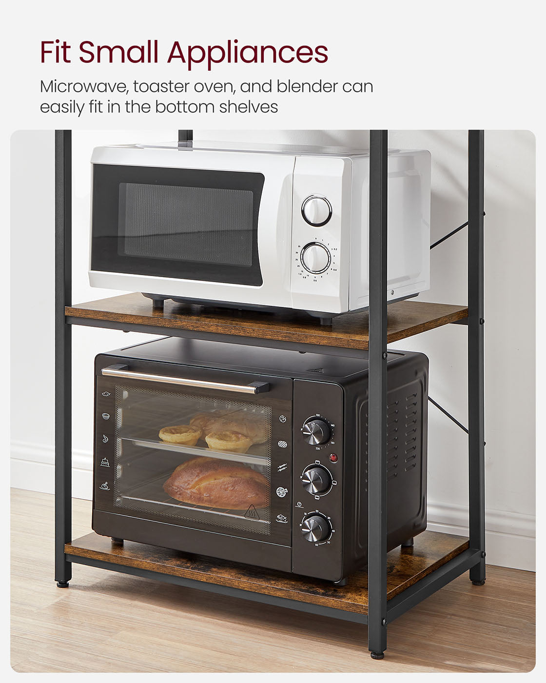 Kitchen Storage Rack - 6 Shelves and 6 Hooks - Steel - Heather Greige