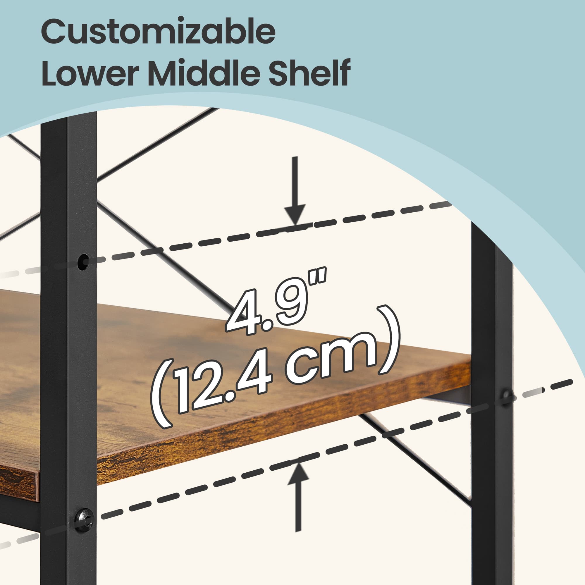 Kitchen Storage Unit - 6-Tier Design with Hooks - Metal - Rustic Brown