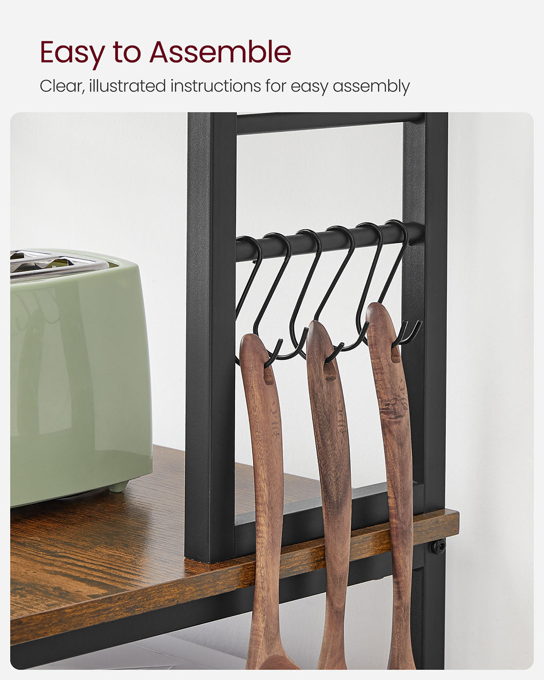 Kitchen Storage Rack - 6 Shelves and 6 Hooks - Steel - Heather Greige