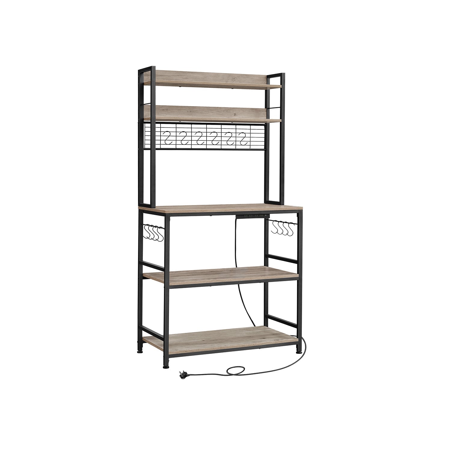 Kitchen Storage Rack - Steel - Greige and Ink Black - with Power Outlet and 14 Hooks