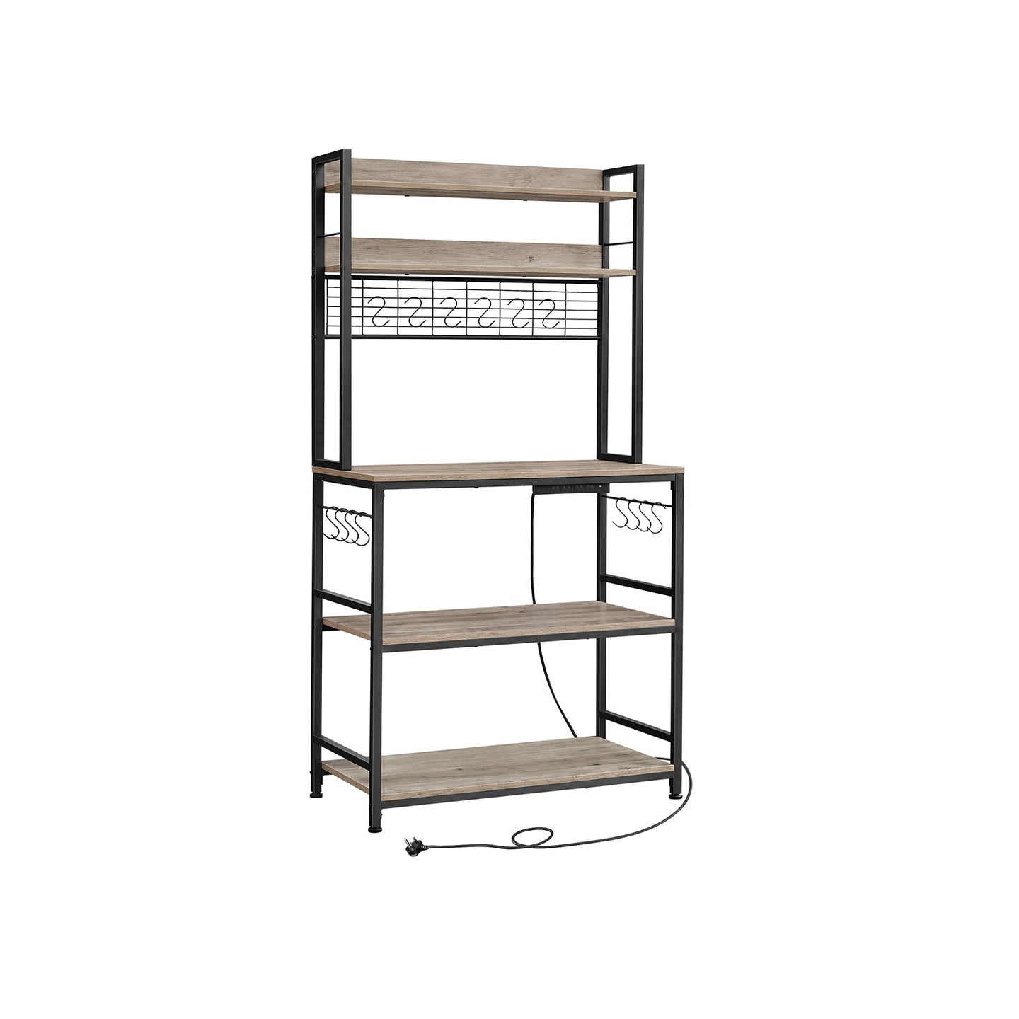 Kitchen Storage Rack - Steel - Greige and Ink Black - with Power Outlet and 14 Hooks