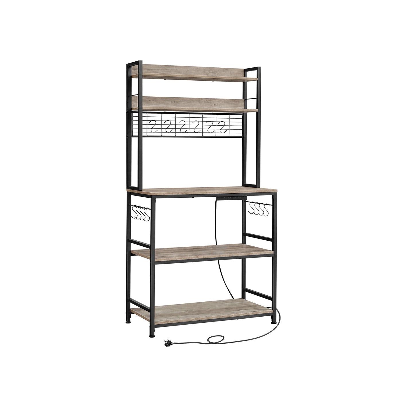 Kitchen Storage Rack - Steel - Rustic Brown - Featuring Power Outlet and 14 Hooks