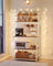 Kitchen Storage Rack - Steel Frame - Rustic Walnut and White - Power Outlet and 14 Hooks