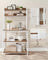 Kitchen Storage Rack - Steel Frame - Rustic Walnut and White - Power Outlet and 14 Hooks