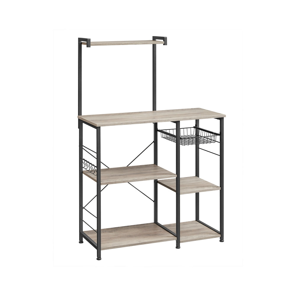 Baker's Rack - Metal - Greige and Black - Multi-functional Kitchen Storage with Wire Basket and S-Hooks