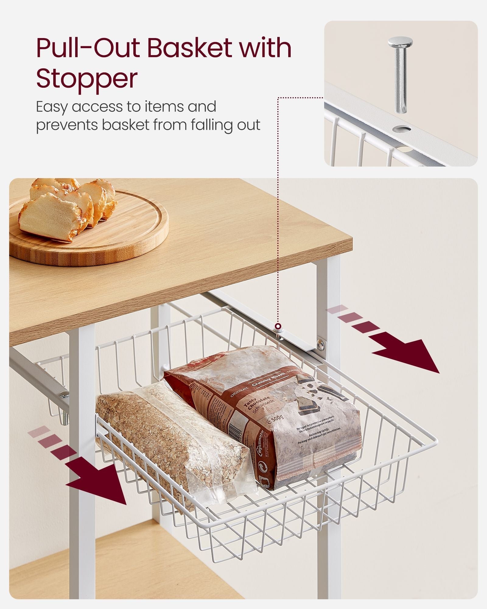 Kitchen Baker's Rack - Metal - Greige and Black - Includes Wire Basket and 6 S-Hooks