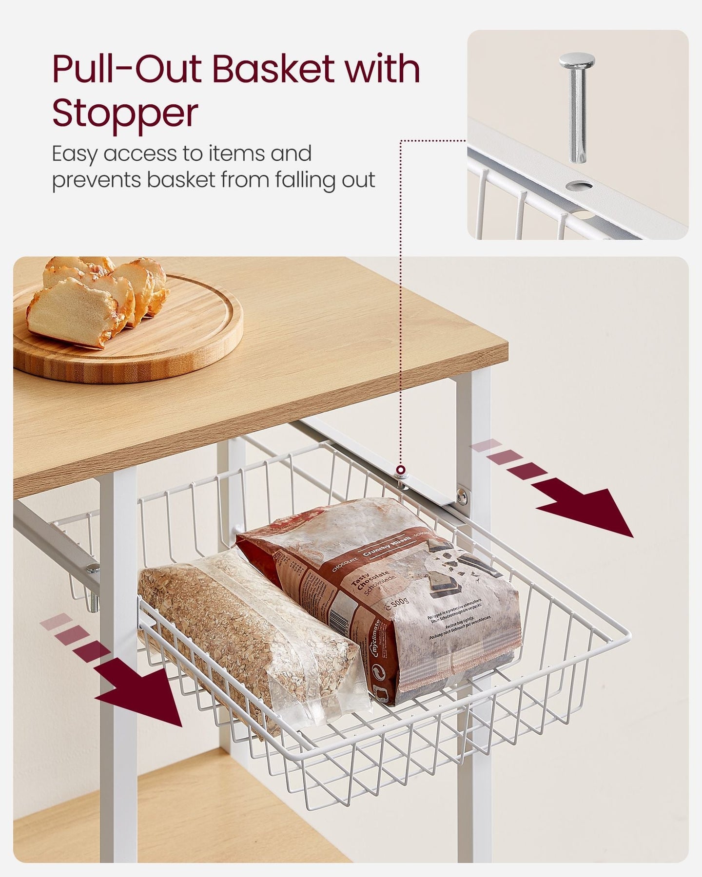 Kitchen Baker's Rack - Metal - Greige and Black - Includes Wire Basket and 6 S-Hooks