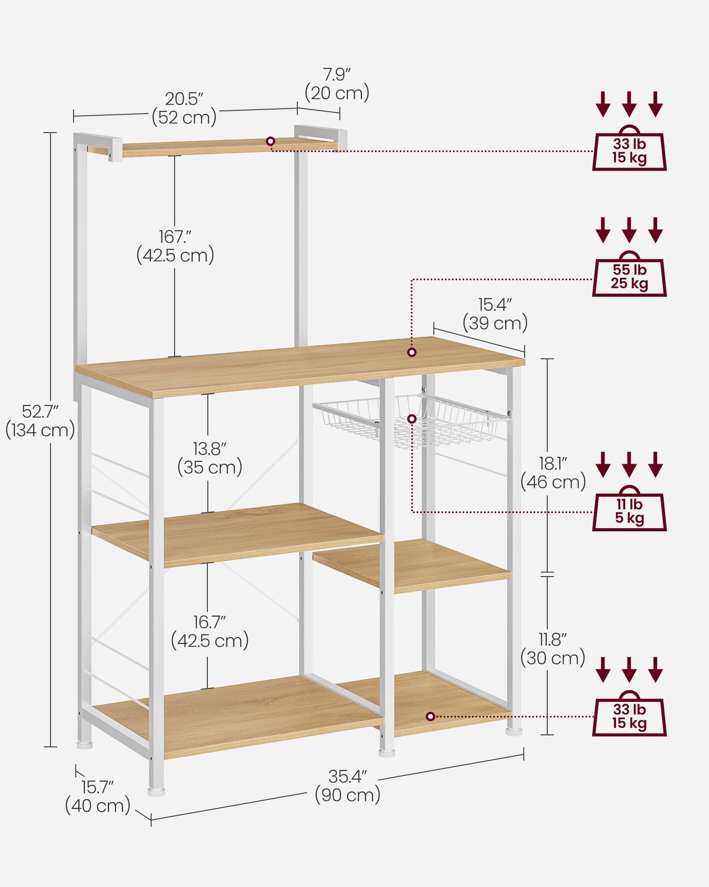 Kitchen Baker's Rack - Metal - Greige and Black - Includes Wire Basket and 6 S-Hooks