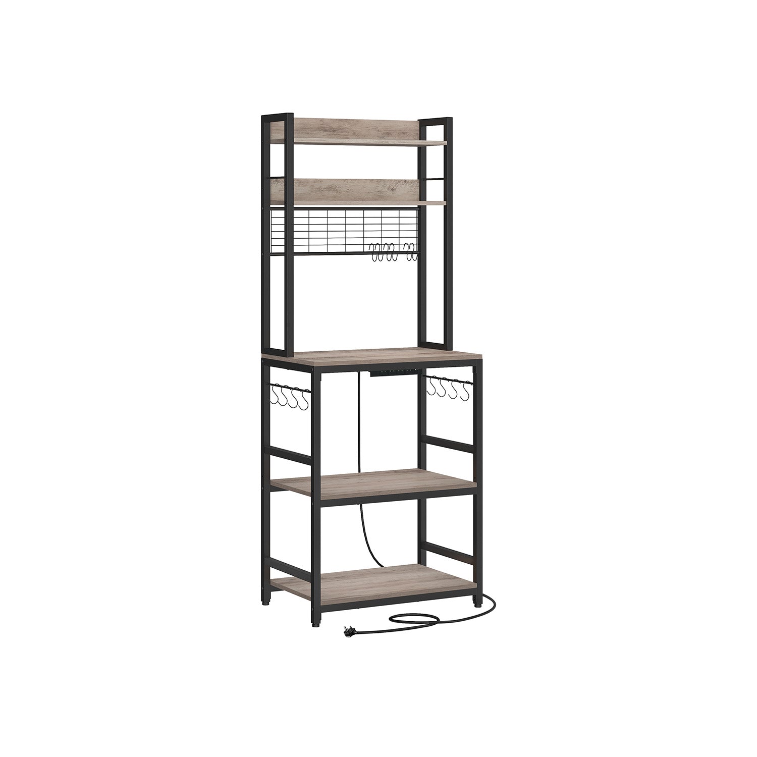 Kitchen Storage Rack - Steel - Rustic Brown - Features Power Outlet and Hooks