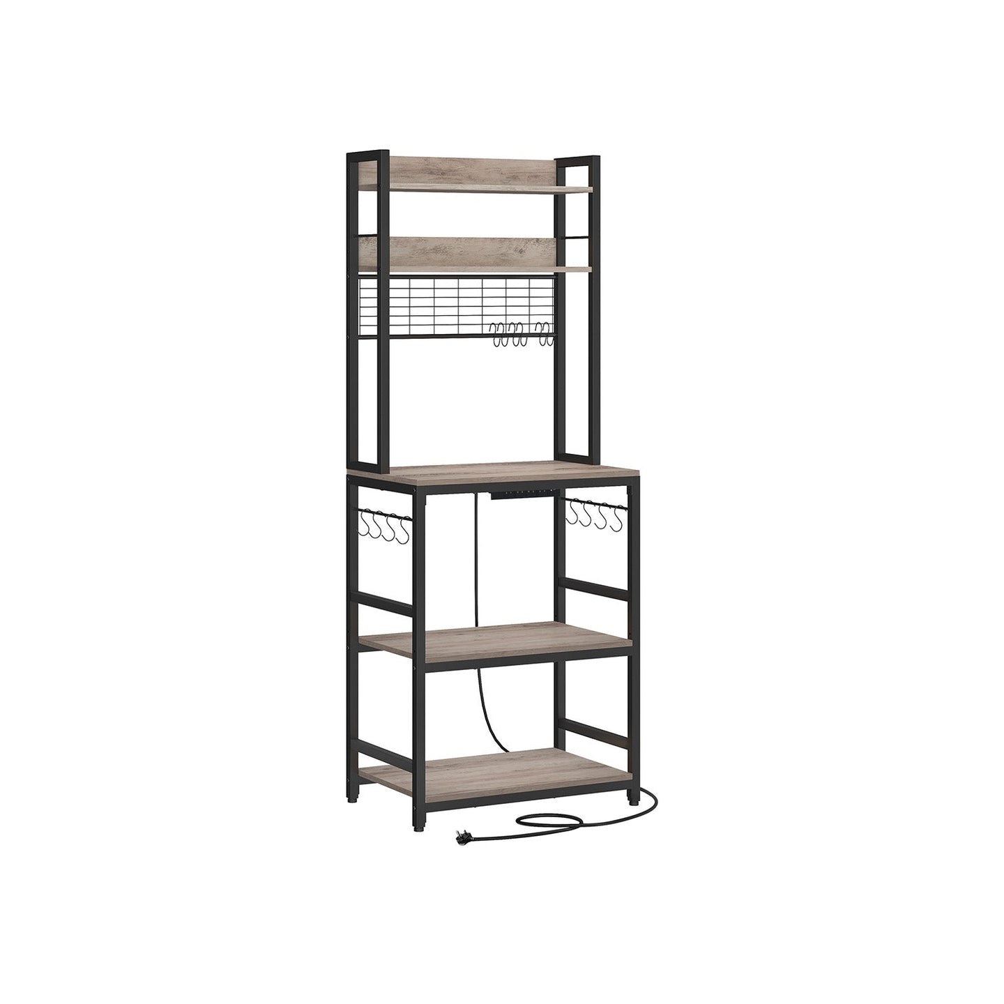 Kitchen Storage Rack - Steel - Rustic Brown - Features Power Outlet and Hooks