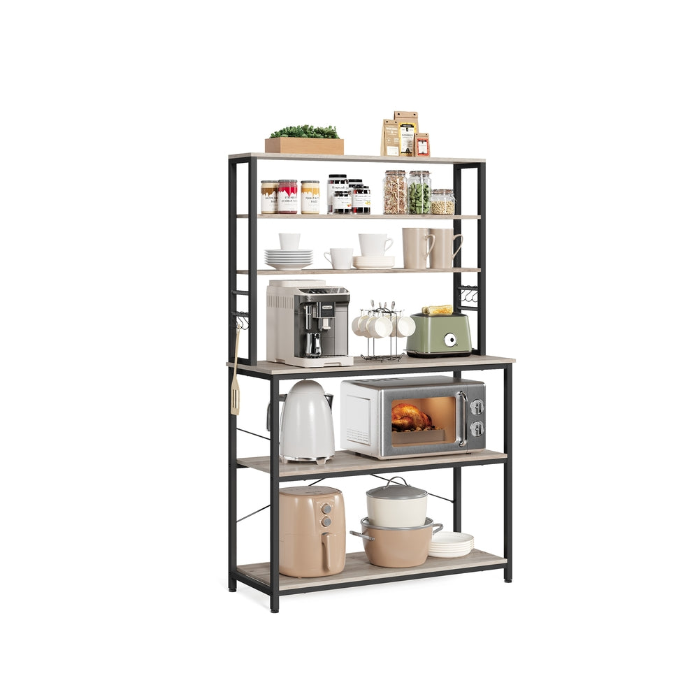 Kitchen Storage Rack - Steel - Heather Greige - 6 Shelves and 6 Hooks