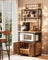 Bakers Rack - Wood - Rustic Brown - Coffee Bar Cabinet with Power Outlet and Hooks