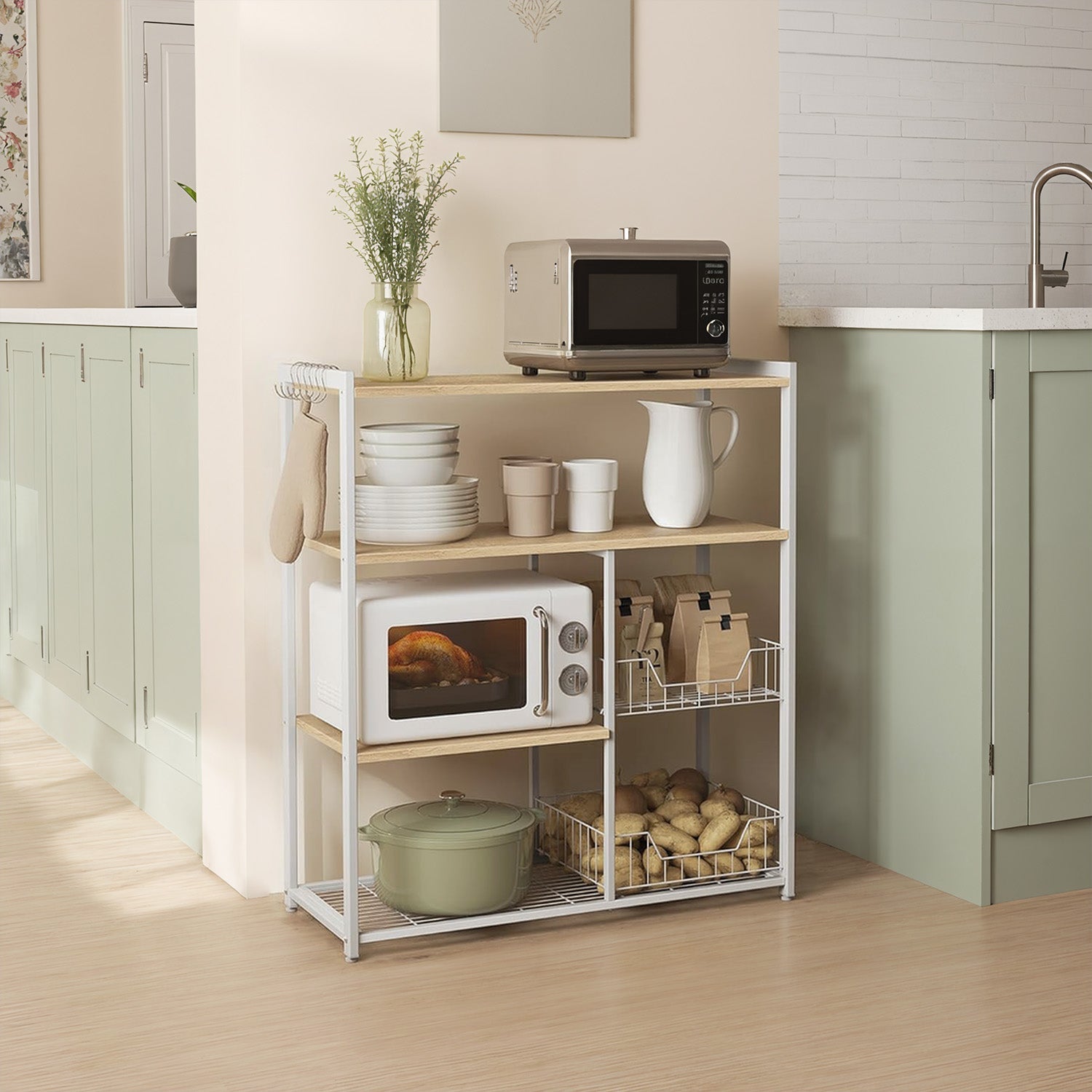 Kitchen Bakers Rack - Wood - Walnut Brown and White