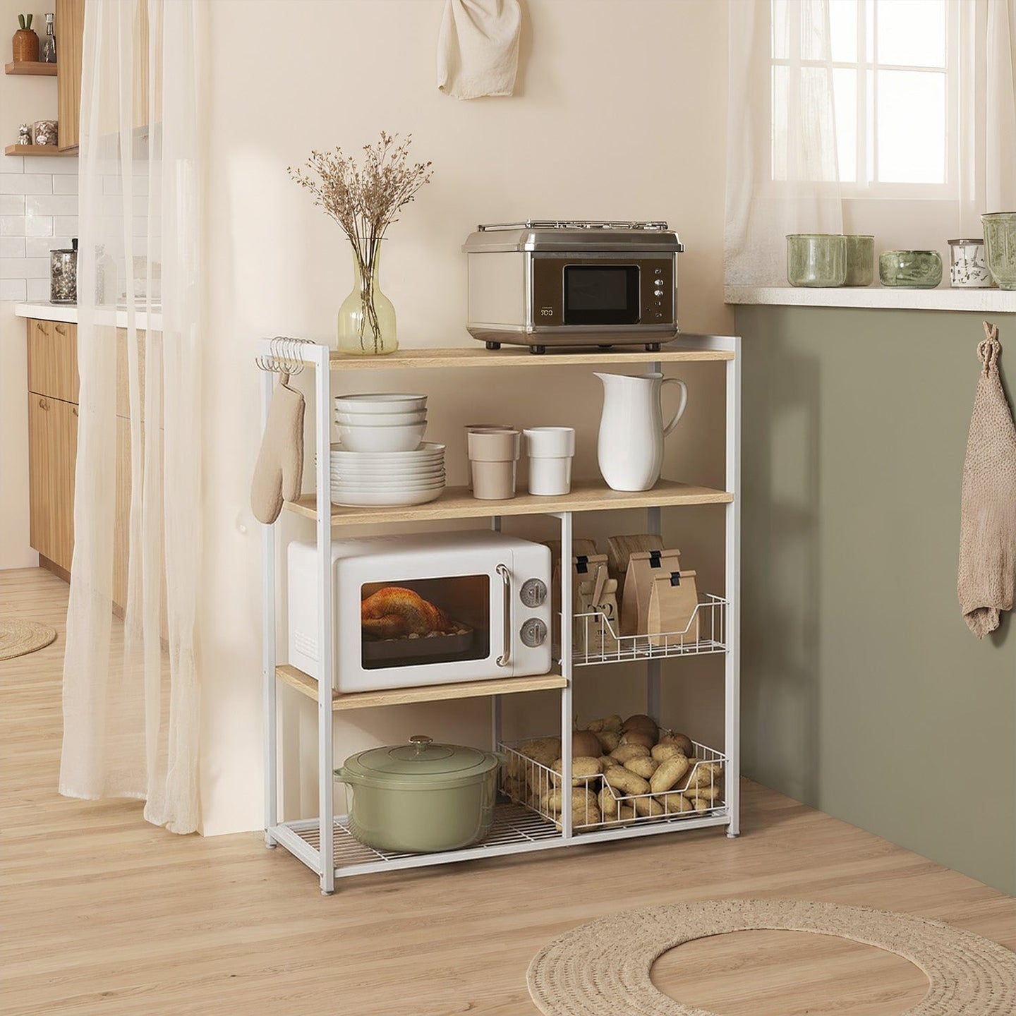 Kitchen Bakers Rack - Wood - Walnut Brown and White