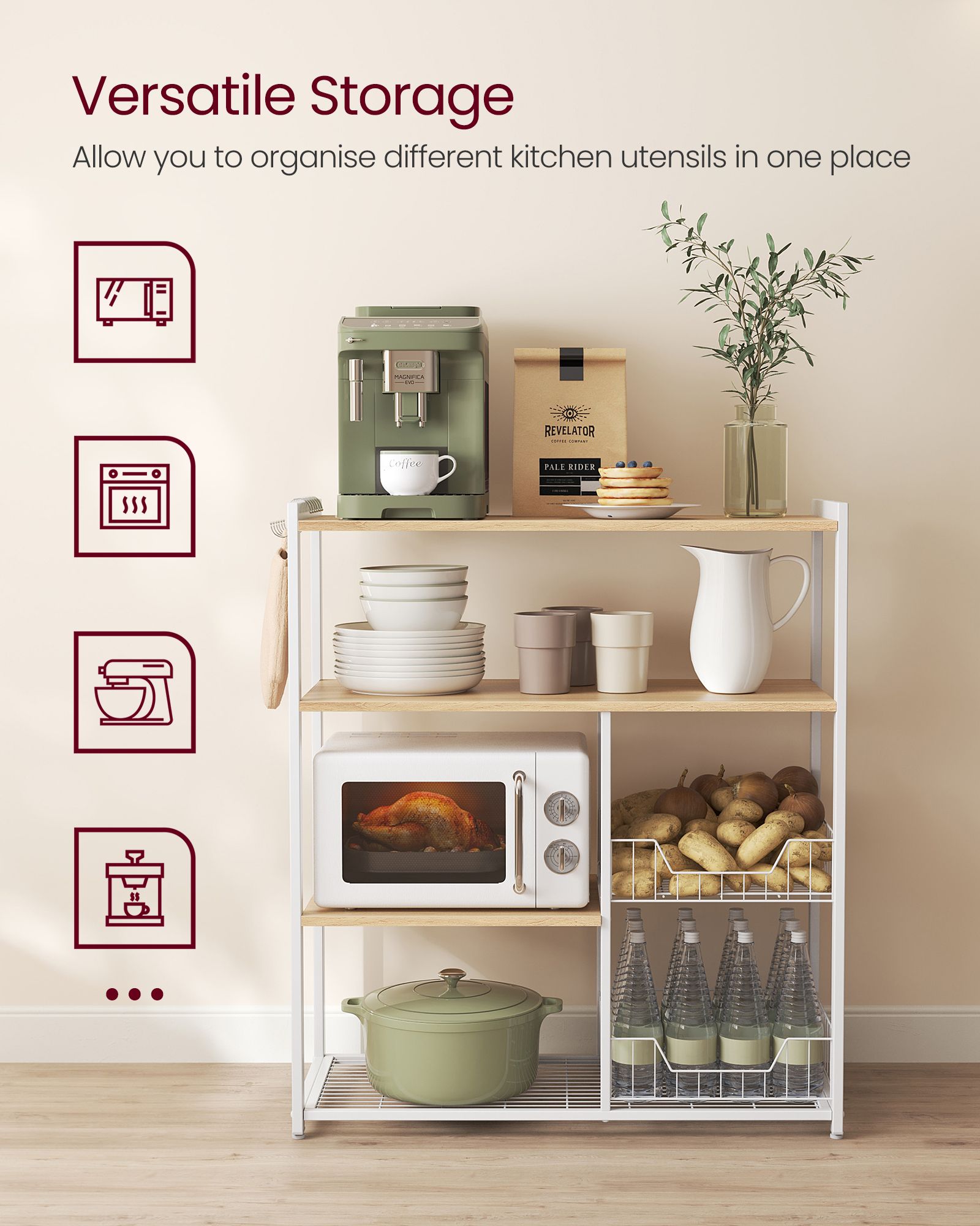 Kitchen Island - Metal - Features 2 Metal Mesh Baskets