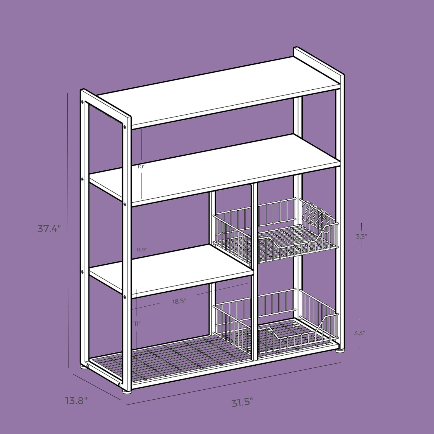 Kitchen Bakers Rack - Wood - Walnut Brown and White