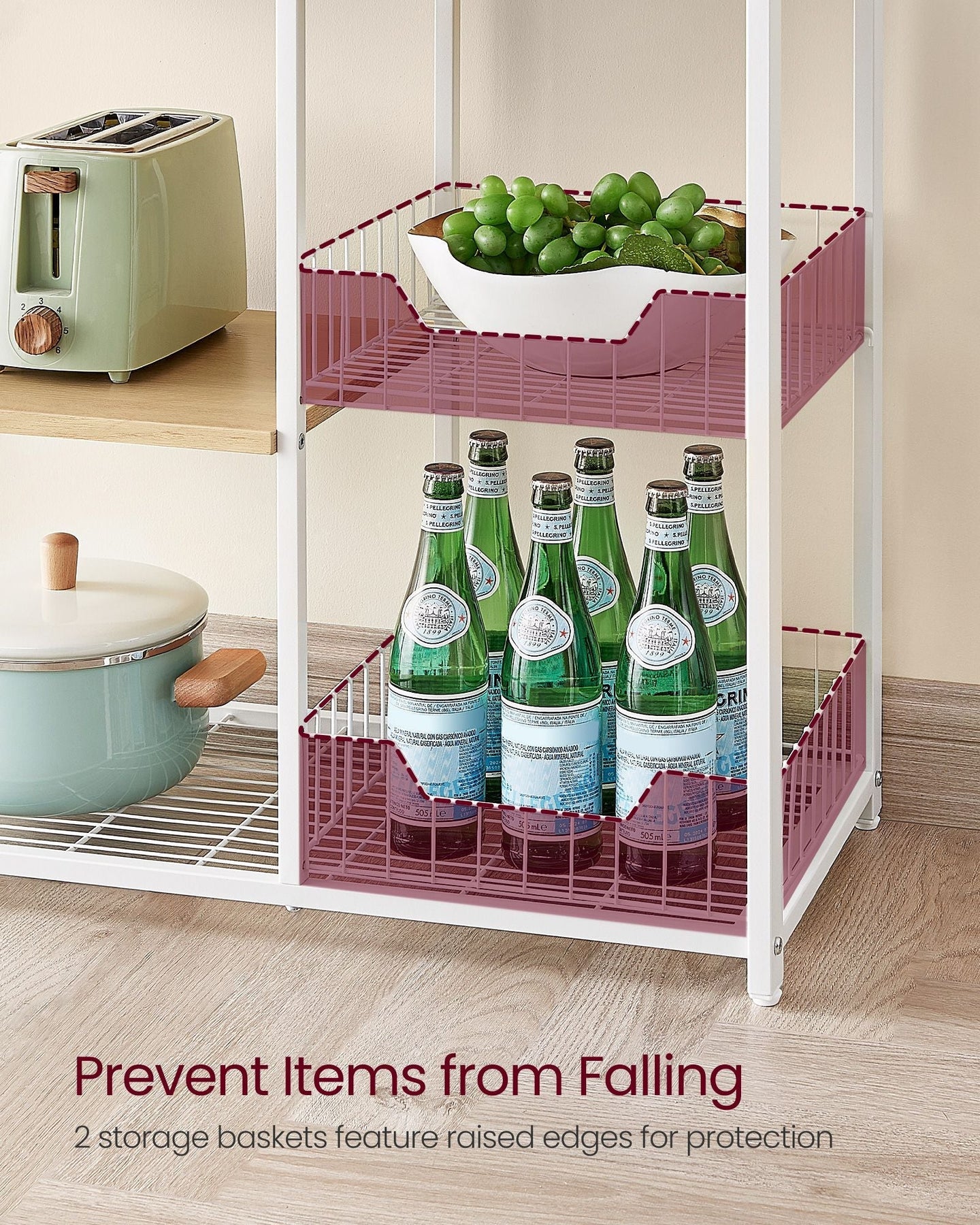 Kitchen Island - Metal - Features 2 Metal Mesh Baskets