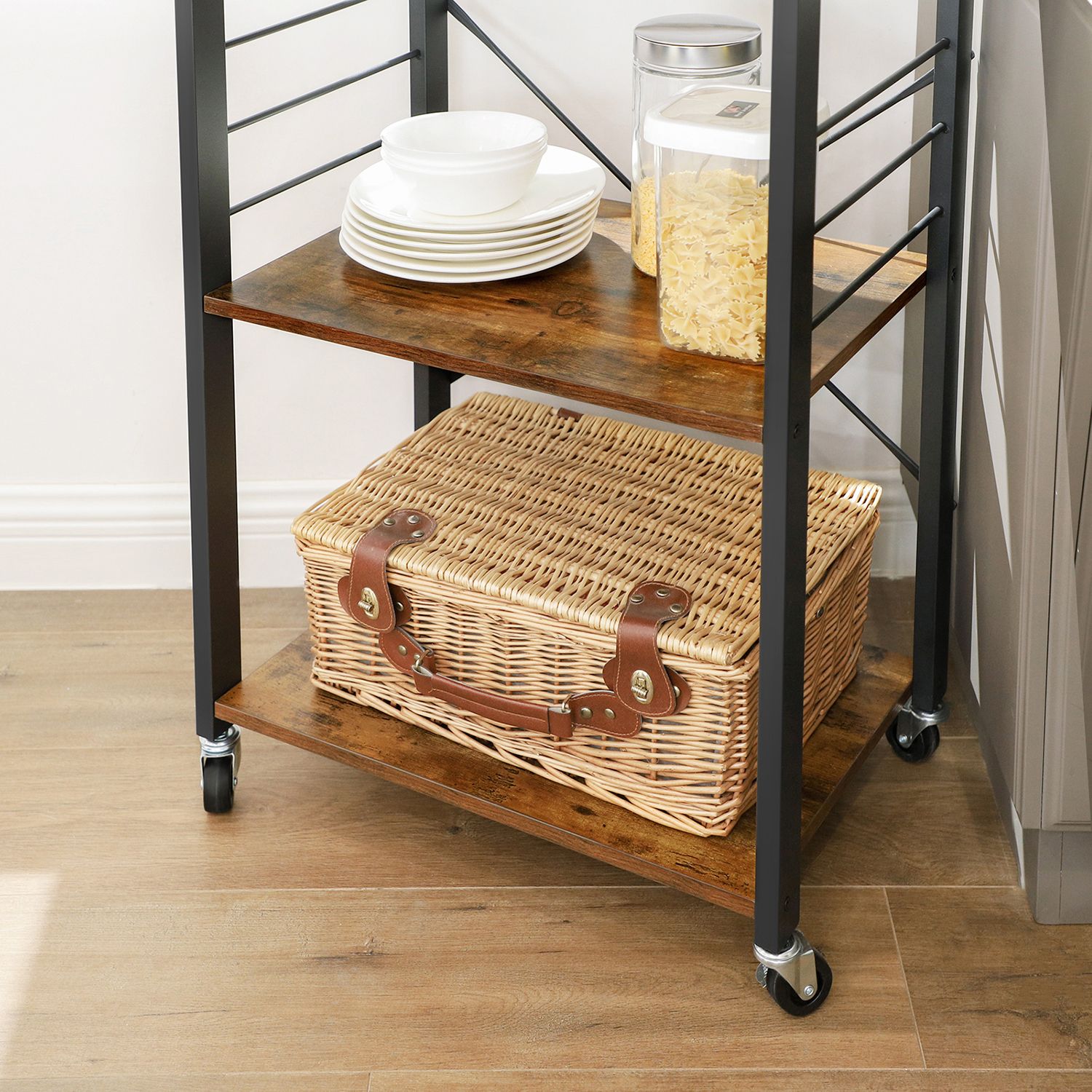Serving Trolley - 3 Shelves with Hooks - Metal