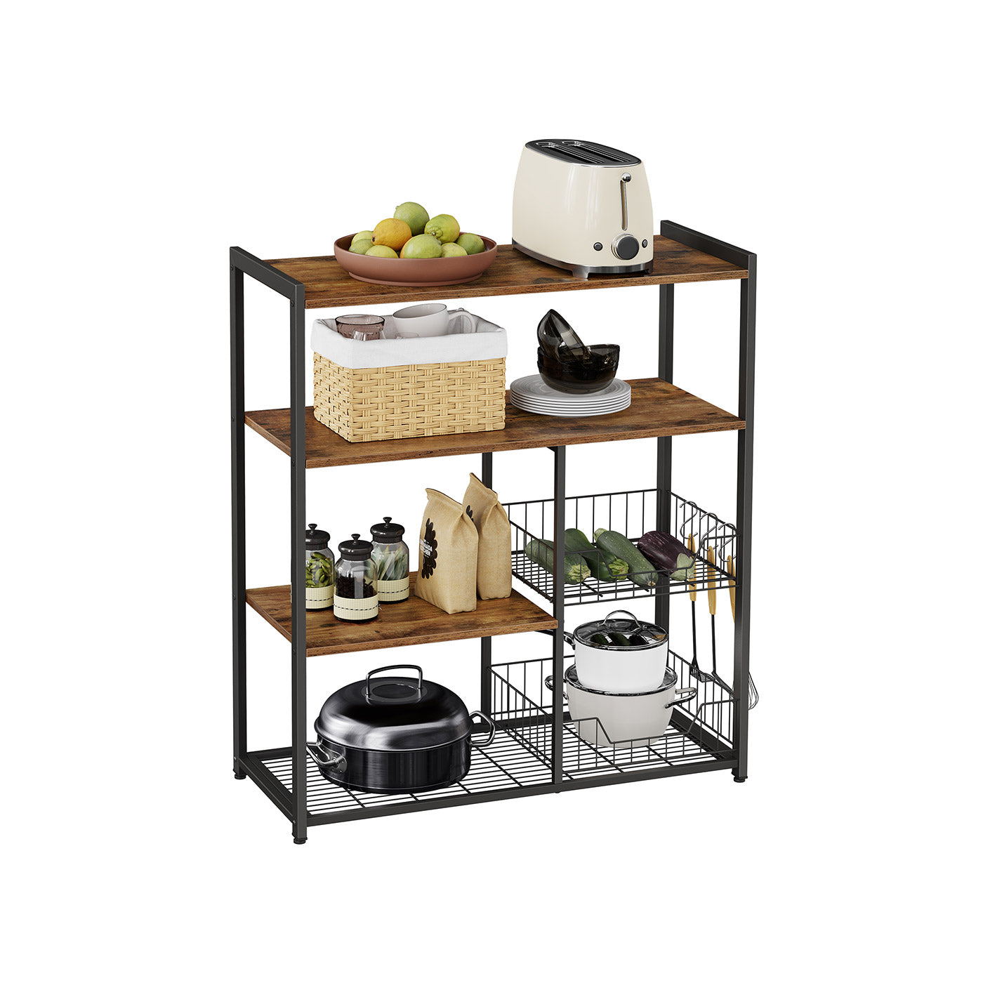 Baker's Rack - Metal - Rustic Brown - Includes 2 Mesh Baskets