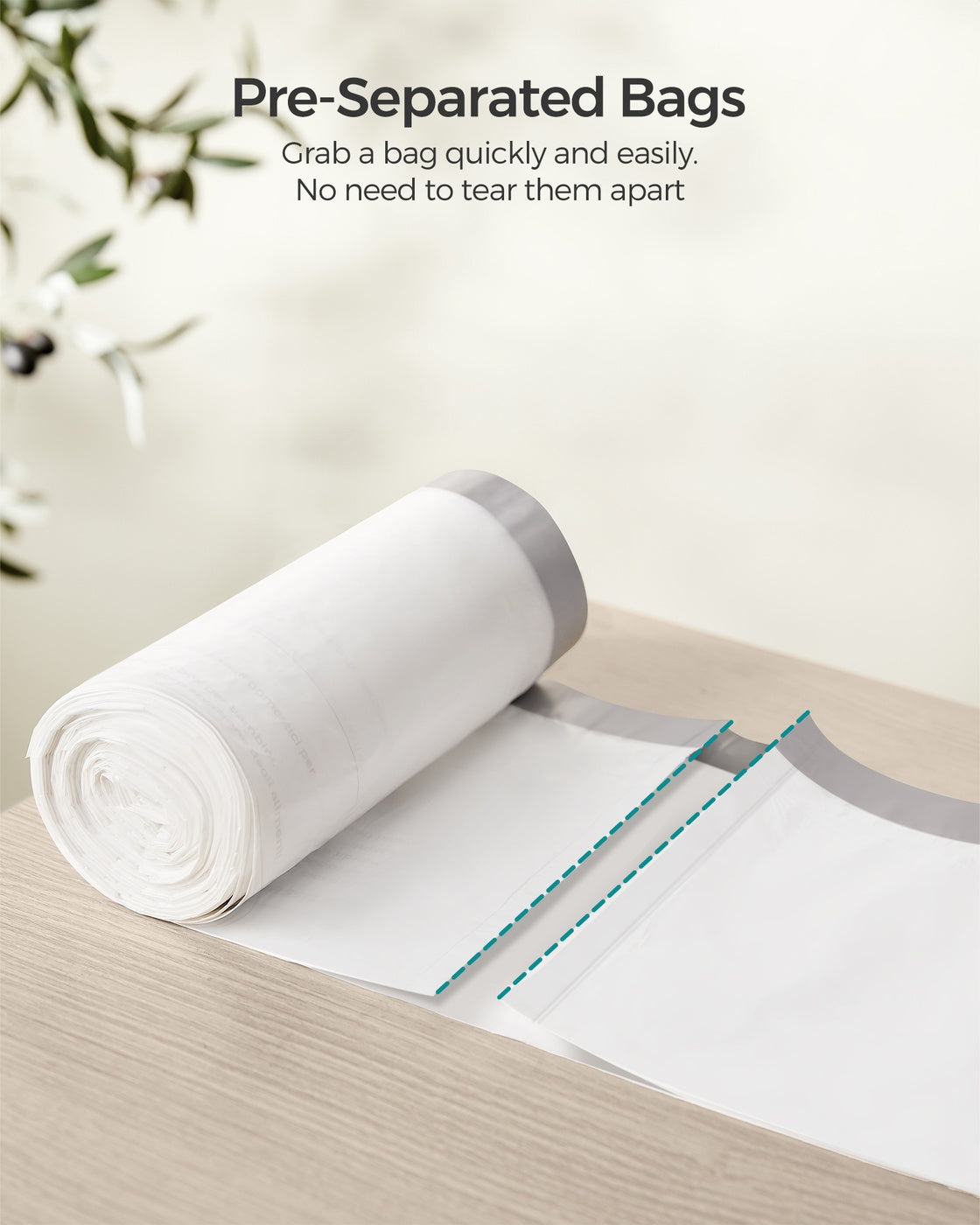 Drawstring Rubbish Bags - Plastic - White - Pre-Separated for 15-20L Kitchen Bins