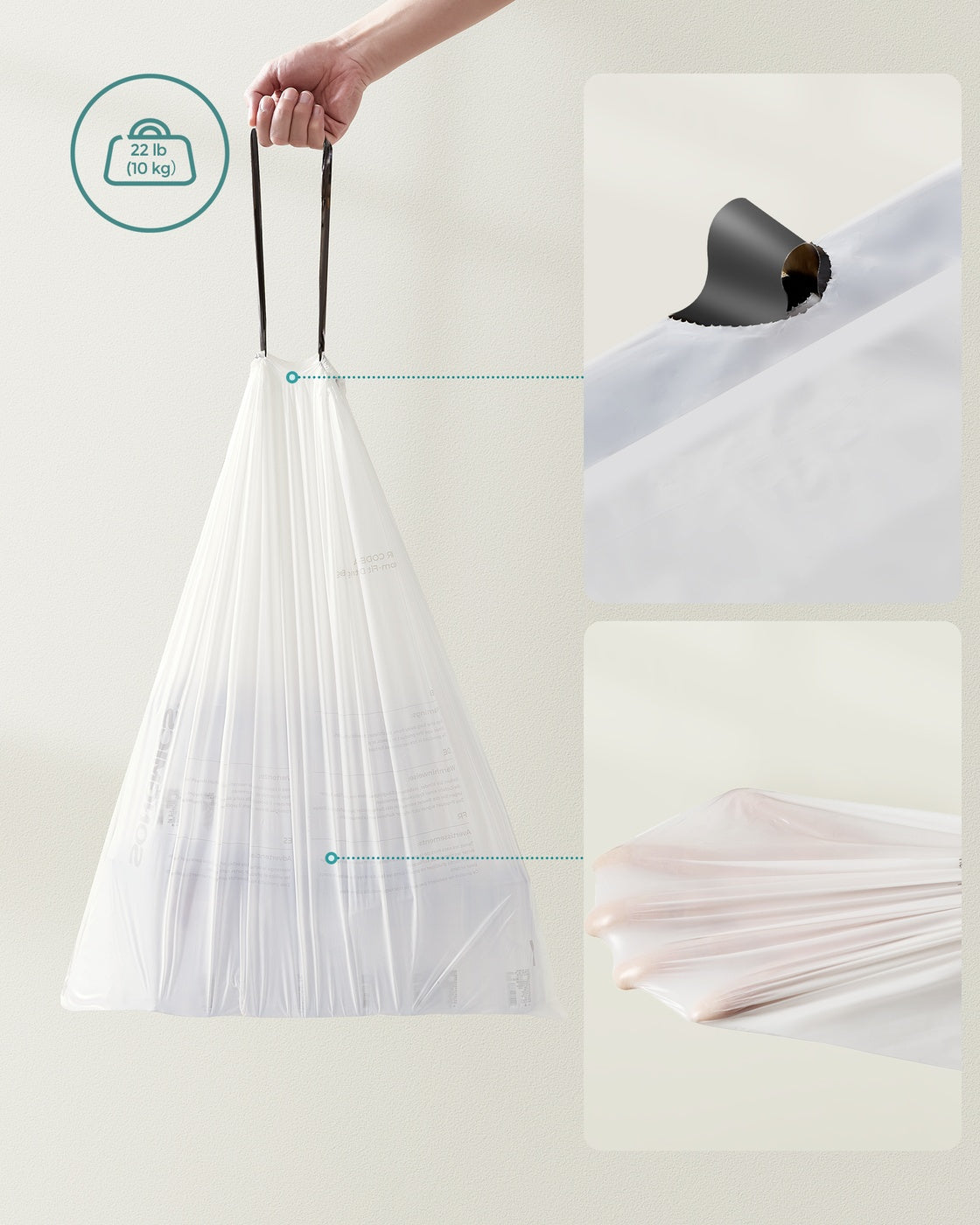 Drawstring Rubbish Bags - Plastic - White - Pre-Separated for 15-20L Kitchen Bins