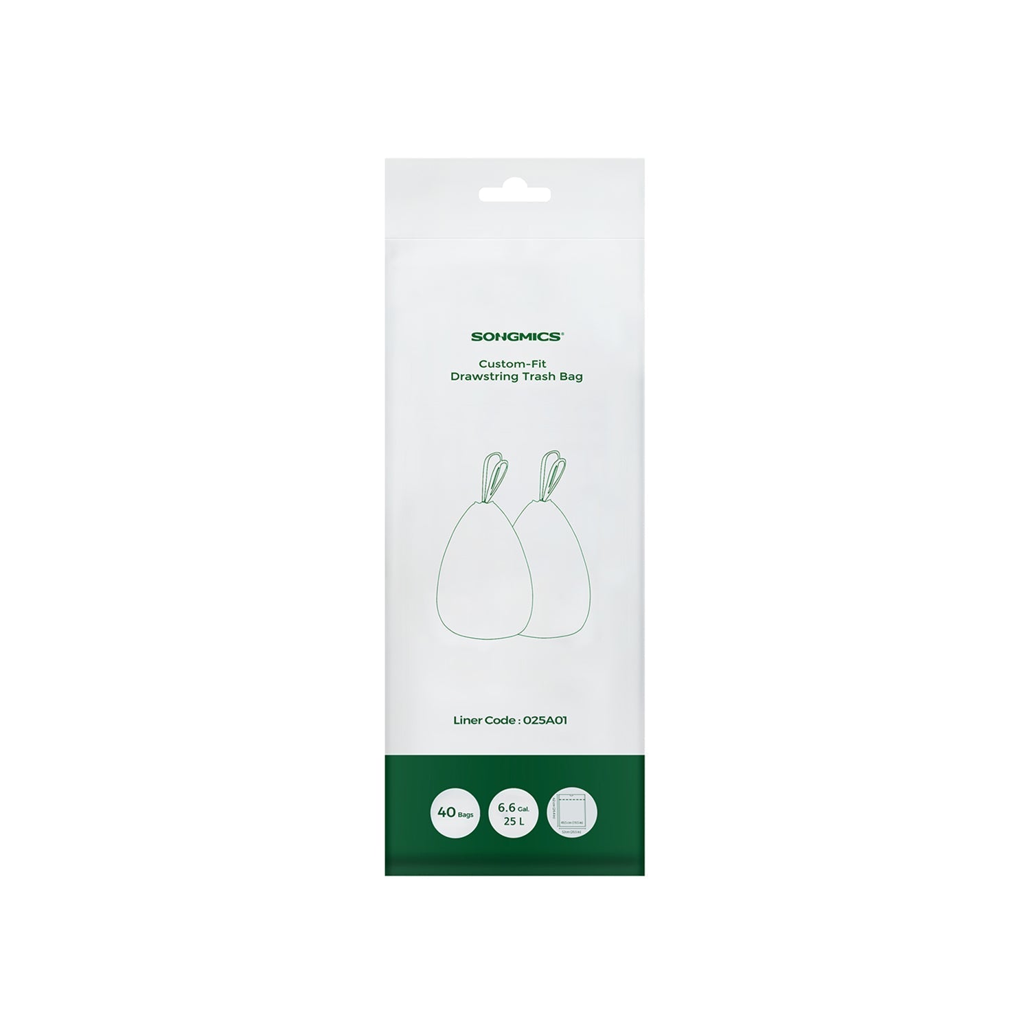 25L Drawstring Rubbish Bags - 40 Pieces - Plastic - White - Tailored Fit for 25L Bins