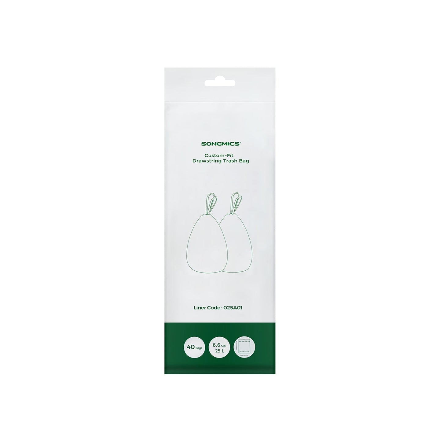 25L Drawstring Rubbish Bags - 40 Pieces - Plastic - White - Tailored Fit for 25L Bins