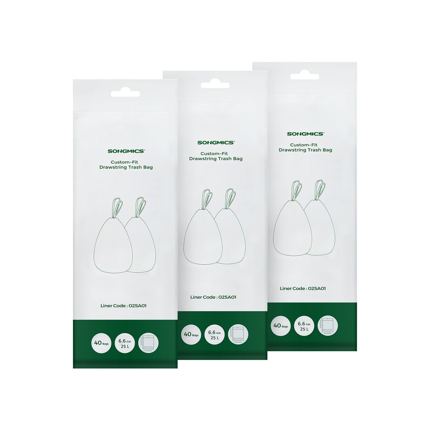 25L Drawstring Rubbish Bags - 40 Pieces - Plastic - White - Tailored Fit for 25L Bins