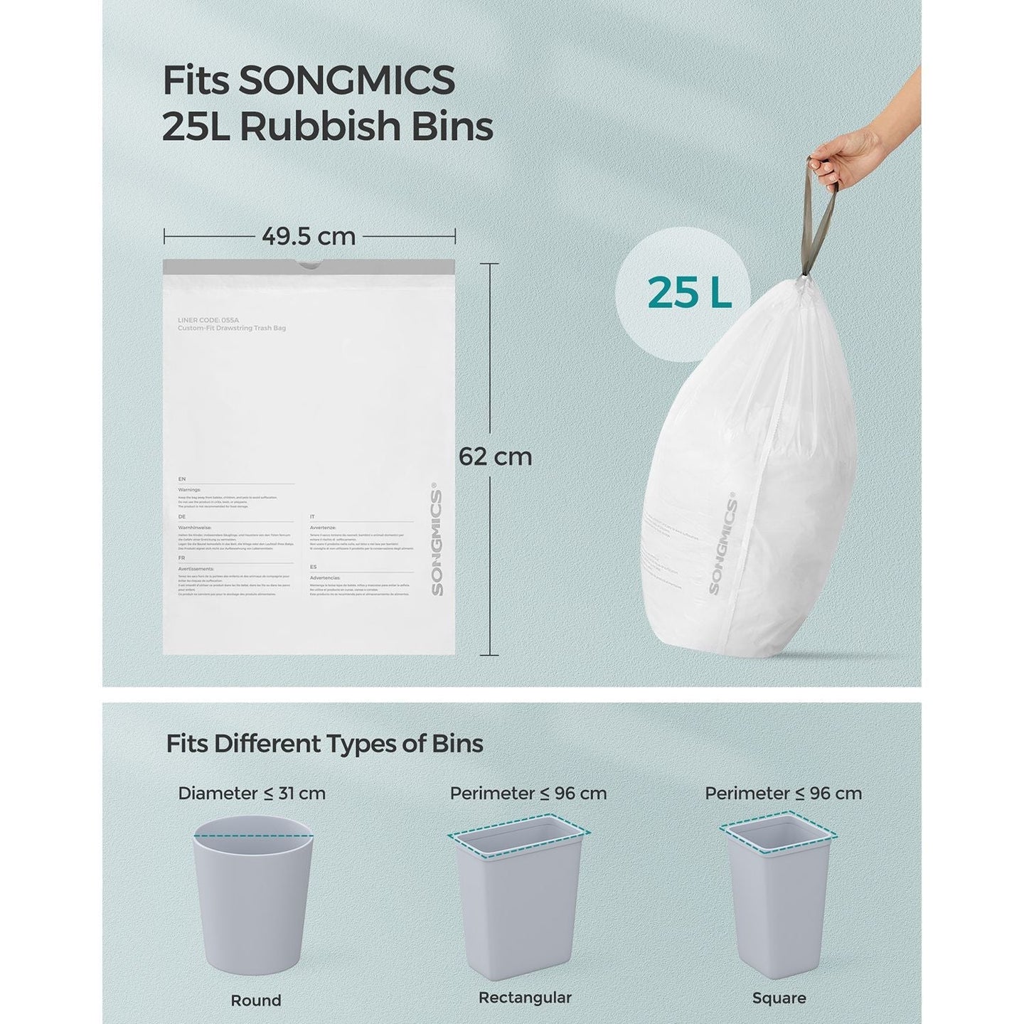 Drawstring Rubbish Bags - Plastic - White - 25L Capacity