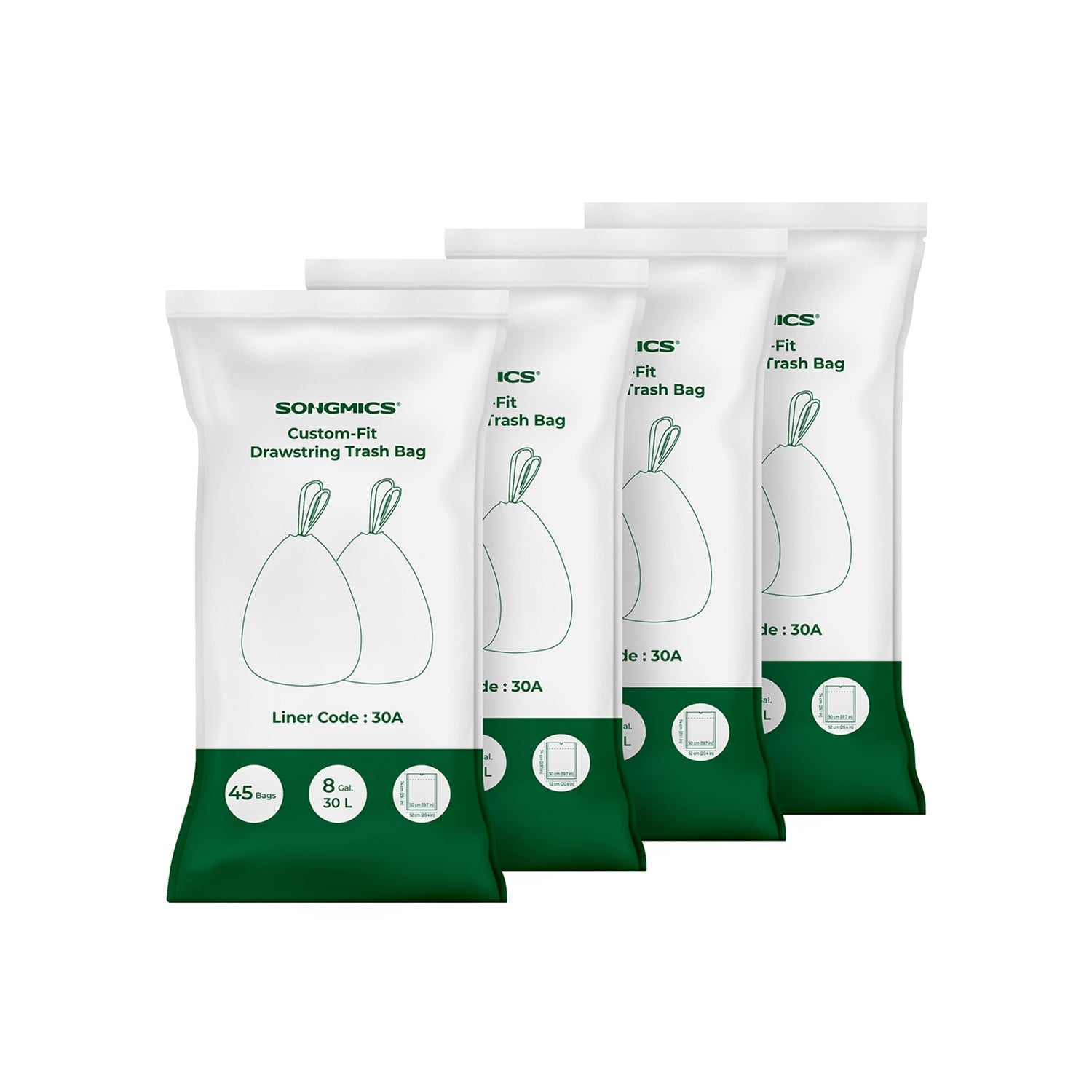 Heavy-Duty Drawstring Bin Bags - Plastic - White - Watertight