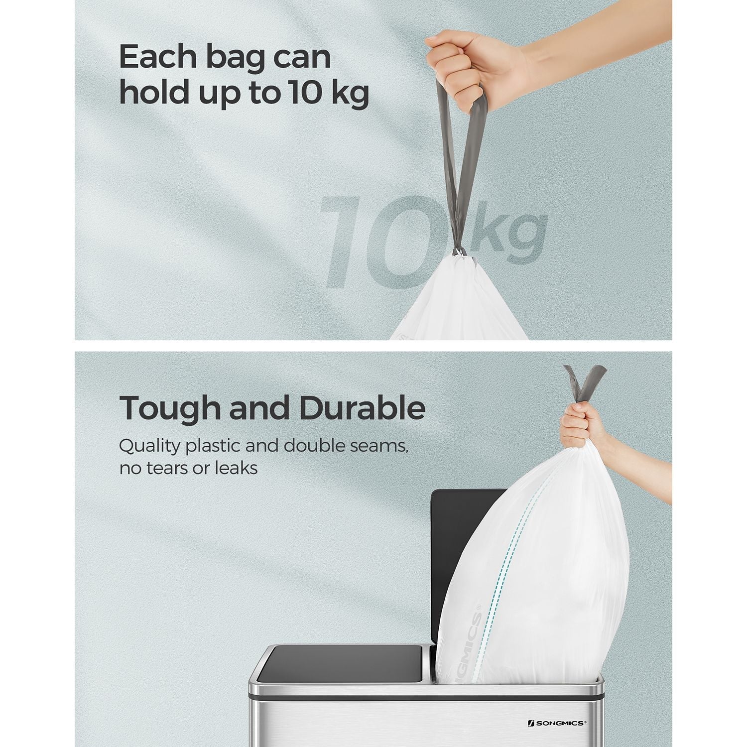 Heavy-Duty Drawstring Bin Bags - Plastic - White - Watertight