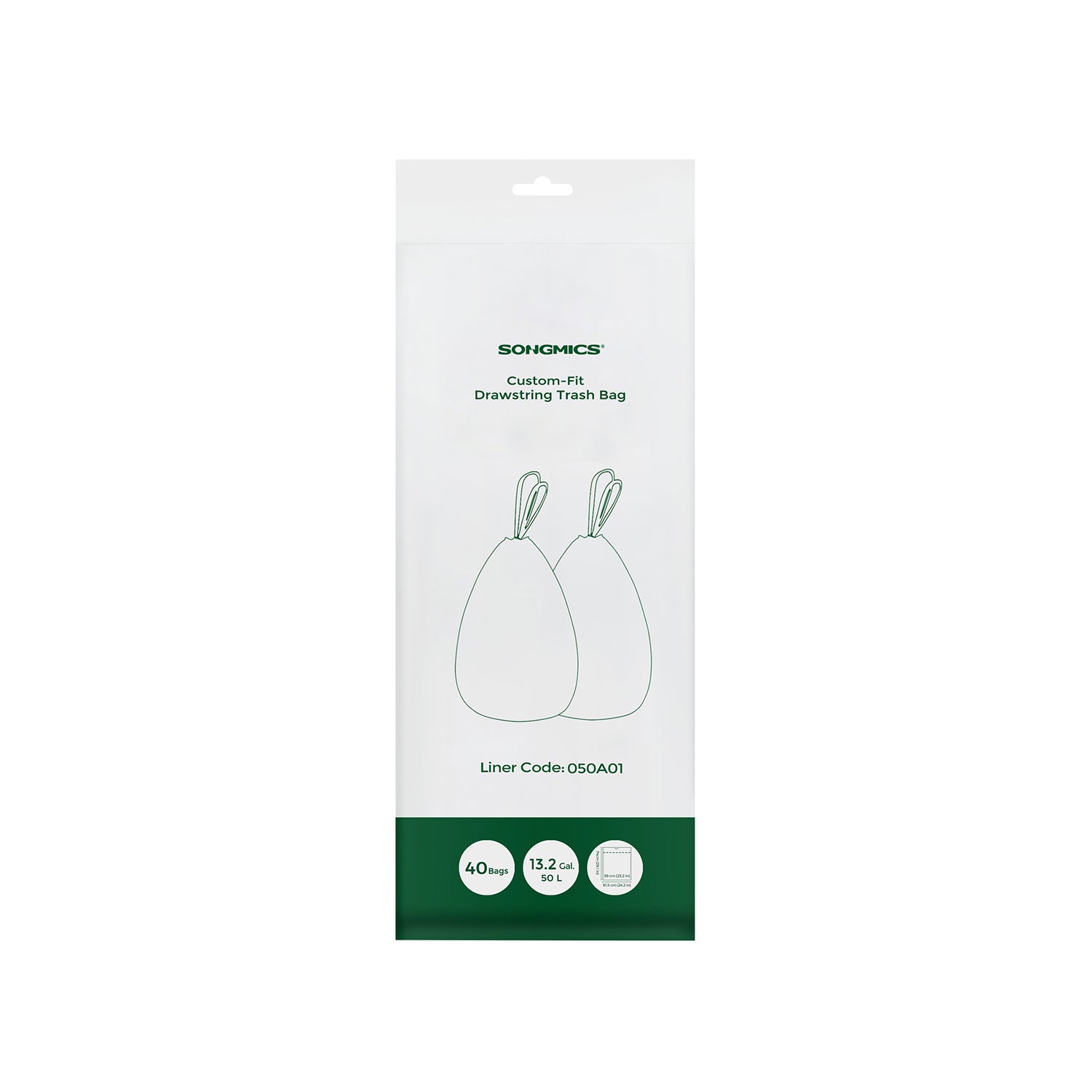 50L Drawstring Rubbish Bags - 40 Pieces per Roll - White